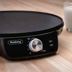 Уред за палачинки Rosberg R51323A, 1200W, Включен прибор, 30 см, Терморегулатор, Черен