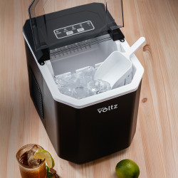 Ледогенератор Oliver Voltz OV51447B, 120W, 12 кг/24 часа, 1.3 л, 9 кубчета за цикъл работа, Индикатор за лед и вода, Черен