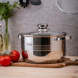 Комплект тенджери и тигани Oliver Voltz OV51210R20B, 20 части, Многослойно дъно, Индукция, Неръждаема стомана, Аксесоари, Сребрист