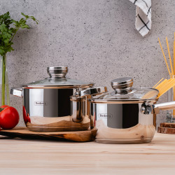 Комплект тенджери и тигани Rosberg R51210L12BM, 12 части, Многослойно дъно, Неръждаема стомана, Сребрист