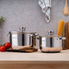 Комплект тенджери и тигани Rosberg R51210L12BM, 12 части, Многослойно дъно, Неръждаема стомана, Сребрист