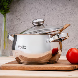 Комплект съдове Oliver Voltz OV51210G8B, 8 части, Многослойно термо дъно, Неръждаема стомана, Сребрист