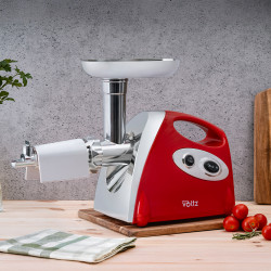 Masina de tocat carne cu accesoriu pentru rosii Oliver Voltz OV51991A, 1400W, Functie invers, Accesoriu sos si Kubbe, Rosu