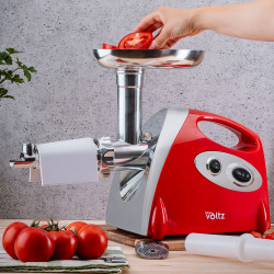 Masina de tocat carne cu accesoriu pentru rosii Oliver Voltz OV51991A, 1400W, Functie invers, Accesoriu sos si Kubbe, Rosu