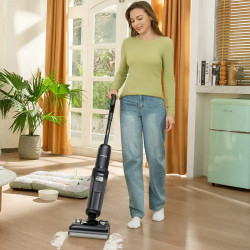 Вертикална прахосмукачка Tineco Floor One S7 Stretch Ultra, 230W, 21 kPa, 0.72 л мръсна/1 л чиста, Автономия 50 минути, 3 режима, FlashDry самопочистваща система, LED дисплей, Черен