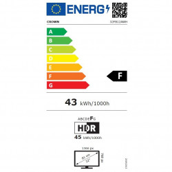 TV Crown 32FB12AWH, 32", 81 cm, HD Ready 1366x768, Class F, Android, Wi-Fi, λειτουργία PVR, Μαύρο