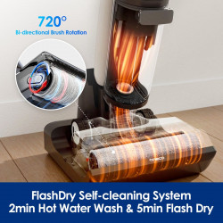 Aspirator vertical Tineco Floor One S7 Flashdry Pet, 230W, Curatare umeda, Autonomie 40 minute, 4 moduri, Sistem de auto-curatare FlashDry, LED display, Negru