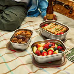 Set of 3 Black+Blum Meal Prep Food Containers FBSS-BX-PACK1, 0.6/0.9/1.2 L, Rectangular, Oven-safe, BPA-free, Stainless steel, Gray