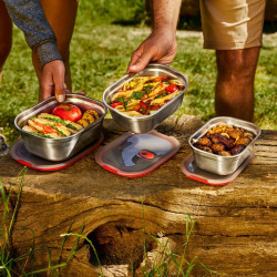 Black+Blum FBSS-SQ-L017 Food Container, 1.4 L, Square, Oven-safe, BPA-free, Stainless steel, Gray