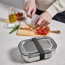 Кутия за храна Black+Blum BAM-SS-L018, 1 l, Правоъгълна, Подходяща за фурна, Без BPA, Неръждаема стомана, Сив/Червен