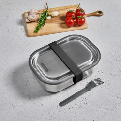 Кутия за храна Black+Blum BAM-SS-L018, 1 l, Правоъгълна, Подходяща за фурна, Без BPA, Неръждаема стомана, Сив/Червен