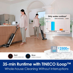 Tineco Floor One S6 Flashdry Pet FW144000DE Upright Vacuum Cleaner, 220W, 0.7 L dirt/0.8 L clean/0.8 L dust, 35-minute runtime, iLoop sensor, MHCBS technology, 130 m², Black