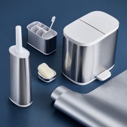 Perie de toaleta Joseph Joseph Flex 70517, Cap flexibil in forma de D, Otel inoxidabil, Alb/Inox