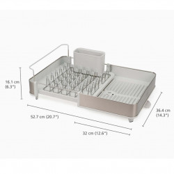 Uscator de vase Joseph Joseph Extend 851692, Extensibil, Drenaj, Suport ustensile si tacamuri detasabil, Sampanie/Alb