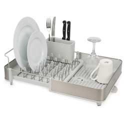 Uscator de vase Joseph Joseph Extend 851692, Extensibil, Drenaj, Suport ustensile si tacamuri detasabil, Sampanie/Alb