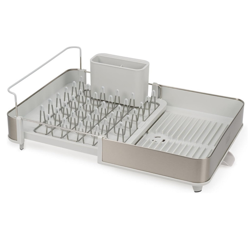Uscator de vase Joseph Joseph Extend 851692, Extensibil, Drenaj, Suport ustensile si tacamuri detasabil, Sampanie/Alb