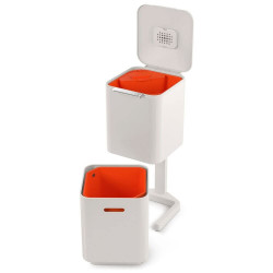 Кошче за боклук 3в1 Joseph Joseph Totem Compact 30064, 2x20 л, 3 л контейнер за оптадъци, Вертикален дизайн, Сменяеми филтри с активен въглен, Бежов