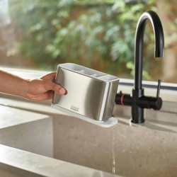 Suport pentru ustensile cu scurgere Joseph Joseph 851694, 3 compartimente, Baza antiderapanta, Detasabil, Inox/Alb