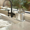 Suport pentru ustensile cu scurgere Joseph Joseph 851694, 3 compartimente, Baza antiderapanta, Detasabil, Inox/Alb