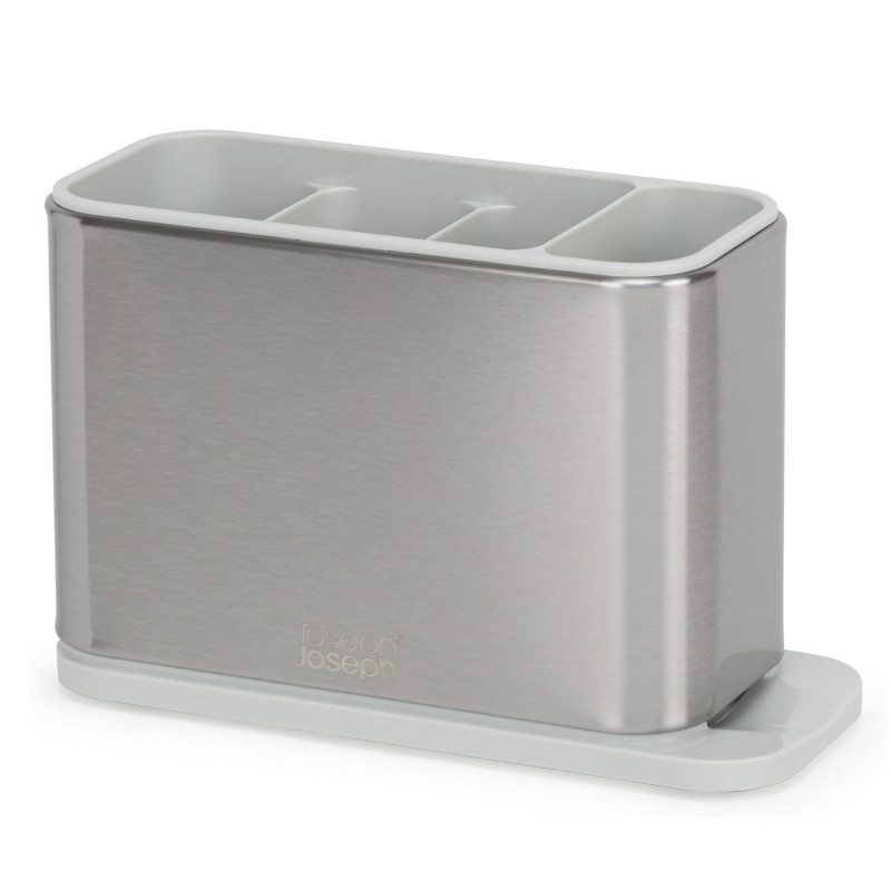Suport pentru ustensile cu scurgere Joseph Joseph 851694, 3 compartimente, Baza antiderapanta, Detasabil, Inox/Alb