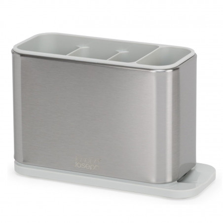 Suport pentru ustensile cu scurgere Joseph Joseph 851694, 3 compartimente, Baza antiderapanta, Detasabil, Inox/Alb