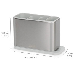 Suport pentru ustensile cu scurgere Joseph Joseph 851694, 3 compartimente, Baza antiderapanta, Detasabil, Inox/Alb