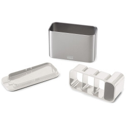 Suport pentru ustensile cu scurgere Joseph Joseph 851694, 3 compartimente, Baza antiderapanta, Detasabil, Inox/Alb