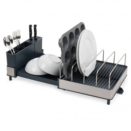 Joseph Joseph Dish Rack 851690, Extendable, Drainage, Knife Compartment, Collapsible, Dark Gray/Stainless Steel