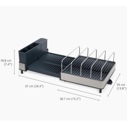 Joseph Joseph Dish Rack 851690, Extendable, Drainage, Knife Compartment, Collapsible, Dark Gray/Stainless Steel