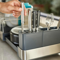 Joseph Joseph Dish Rack 851690, Extendable, Drainage, Knife Compartment, Collapsible, Dark Gray/Stainless Steel