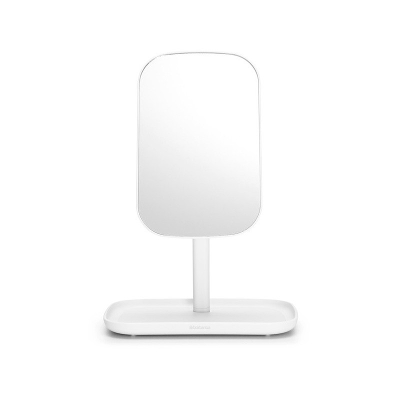 Огледало с поставка за принадлежности Brabantia ReNew 1004185, 28.3х20х12.6 см, Неплъзгаща се основа, 360° регулиране, Бял