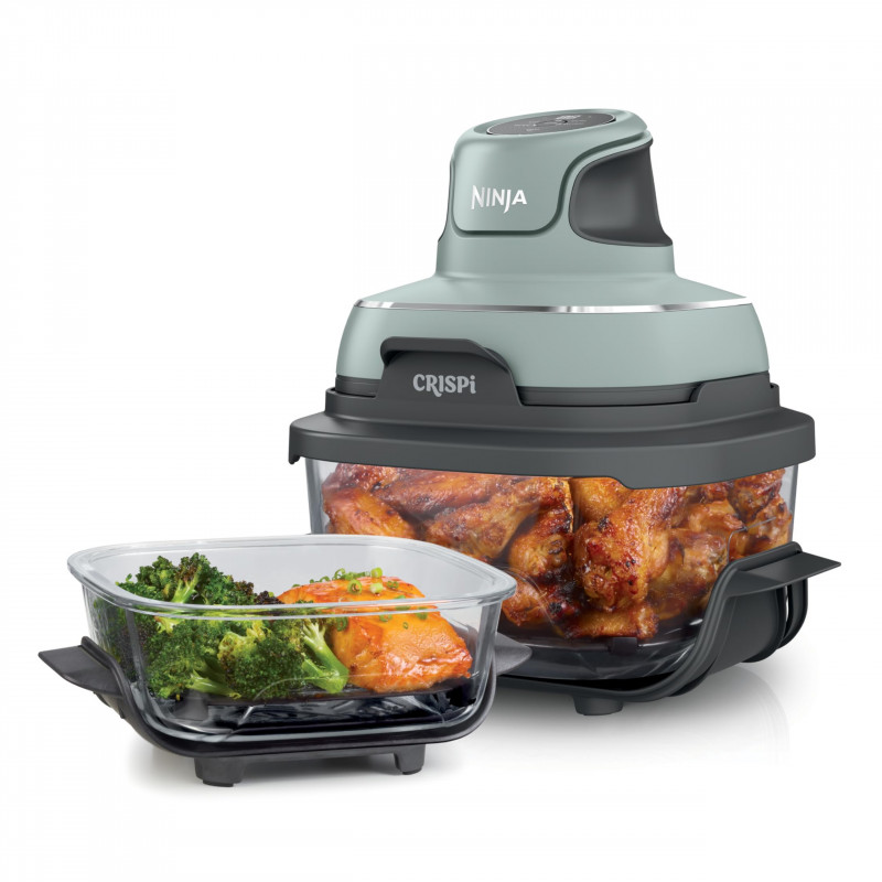 Forró légfritőz hordozható 4in1 Ninja CRISPi FN101EUSG, 1700W, 3.8l, 6 adag, 2 üvegedény, 4 program, PFAS és BPA mentes, zöld színű
