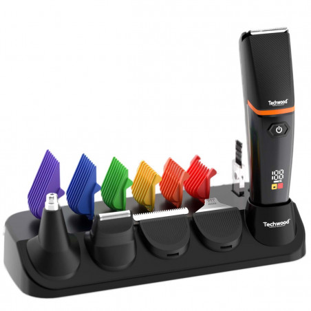 Trimmer 5in1 Techwood TTN-038, 90 min, 6 atasamente, 5 capete, Afisaj LED, USB-Type C, Negru