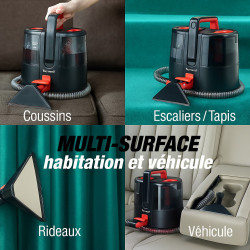 Aspirator pentru covoare si tapiterii Techwood TAN-6055, 600W, Rezervor de apa curata si reziduala, Negru/Rosu