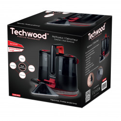 Aspirator pentru covoare si tapiterii Techwood TAN-6055, 600W, Rezervor de apa curata si reziduala, Negru/Rosu