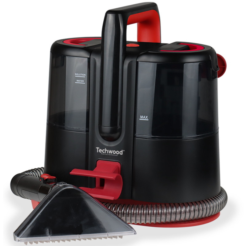 Aspirator pentru covoare si tapiterii Techwood TAN-6055, 600W, Rezervor de apa curata si reziduala, Negru/Rosu
