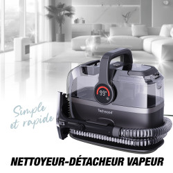 Мултифункционален почистващ уред с пара и вакуум Techwood TAN-7066V, 600/800W, Резервоар за чиста и отпадъчна вода, 3 режима, Дигитален дисплей, Тъмносив