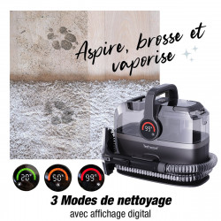 Мултифункционален почистващ уред с пара и вакуум Techwood TAN-7066V, 600/800W, Резервоар за чиста и отпадъчна вода, 3 режима, Дигитален дисплей, Тъмносив