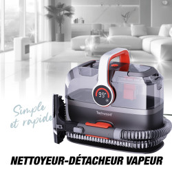 Мултифункционален почистващ уред с пара и вакуум Techwood TAN-7055V, 600/800W, Резервоар за чиста и отпадъчна вода, 3 режима, Дигитален дисплей, Тъмносив/оранжев