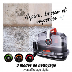 Мултифункционален почистващ уред с пара и вакуум Techwood TAN-7055V, 600/800W, Резервоар за чиста и отпадъчна вода, 3 режима, Дигитален дисплей, Тъмносив/оранжев