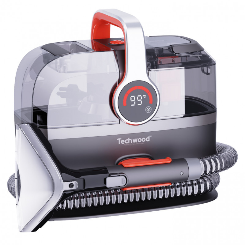 Aparat multifunctional cu aburi si aspirator Techwood TAN-7055V, 600/800W, Rezervor de apa curata si reziduala, 3 moduri, Afisaj digital, Gri/Portocaliu