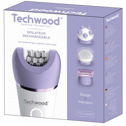 Епилатор Techwood TCO-6007, 2 скорости, LED светлина, Автономност 2 часа, USB-C, IPX7, Бял/Лилав
