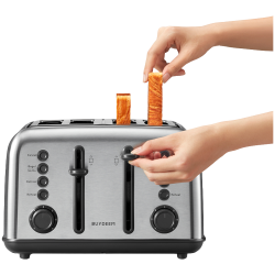 Тостер за хляб BUYDEEM DT640E, 1800W, 4 слота, 7 автоматични програми, 7 степени на препичане, LED индикатори, Тави за трохички, Високо изскачане, Инокс