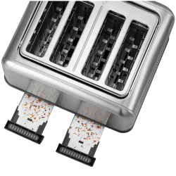 Тостер за хляб BUYDEEM DT640E, 1800W, 4 слота, 7 автоматични програми, 7 степени на препичане, LED индикатори, Тави за трохички, Високо изскачане, Инокс