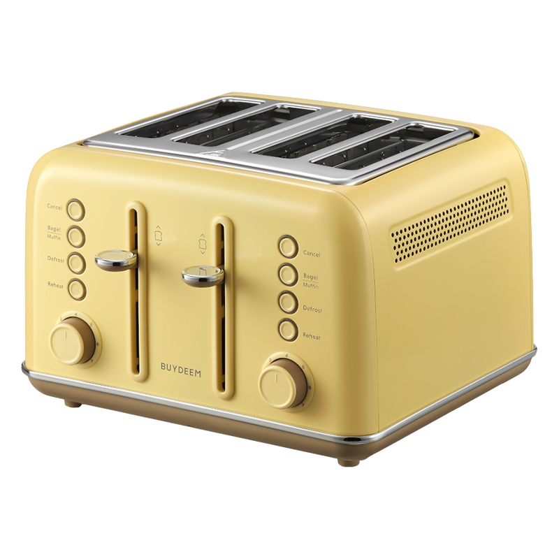 Prajitor de paine BUYDEEM DT640E, 1800W, 4 felii, 7 programe automate, 7 trepte de prajire, Indicatori LED, Tava firimituri, Pop-up inalt, Galben