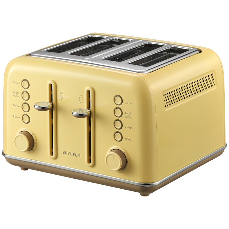 Тостер за хляб BUYDEEM DT640E, 1800W, 4 слота, 7 автоматични програми, 7 степени на препичане, LED индикатори, Тави за трохички, Високо изскачане, Инокс