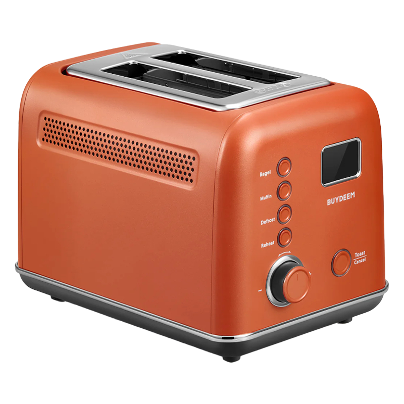 Тостер за хляб BUYDEEM DT730E, 900W, 2 слота, 9 автоматични програми, 9 степени на препичане, Иноксов корпус, LCD дисплей, LED индикатори, Самоцентриране, Таймер, Оранжев