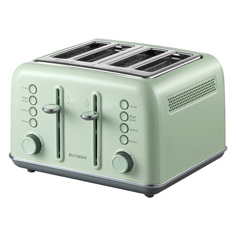 Prajitor de pаine BUYDEEM DT640E, 1800W, 4 felii, 7 programe automate, 7 trepte de prajire, indicatori LED, Tavi pentru firimituri, Pop-up inalt, Verde