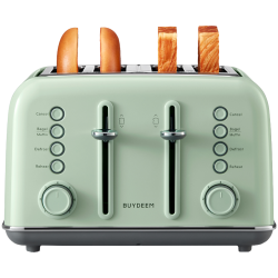 Τοστιέρα ψωμιού BUYDEEM DT640E, 1800W, 4 υποδοχές, 7 αυτόματα προγράμματα, 7 επίπεδα φρυγανίσματος, ενδεικτικές λυχνίες LED, δίσκοι ψίχας, High pop-up, πράσινο