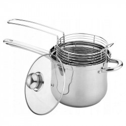 Kinghoff KH 4581 Frying Pan with Basket, 3.6 L, 18 cm, Glass Lid, Multi-layer Bottom, Induction Compatible, Stainless Steel
